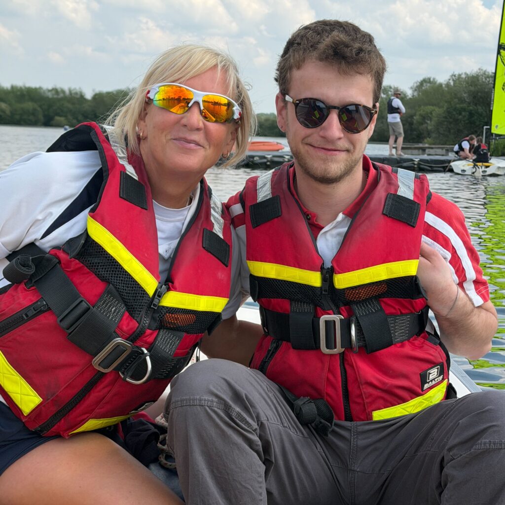 Sue and Matt on sagety boat