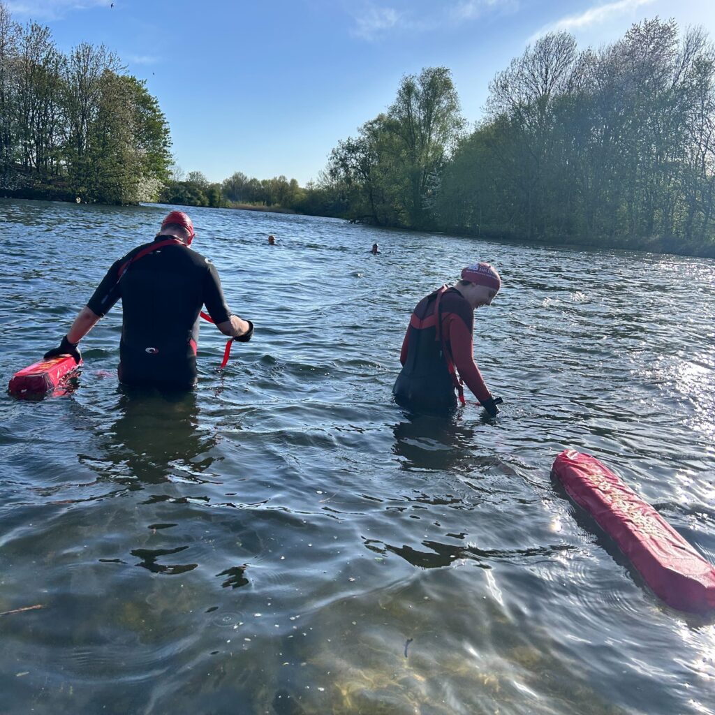 Lifeguards training in the water