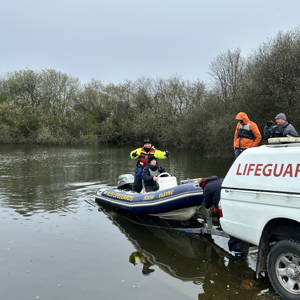Safety boat being launched