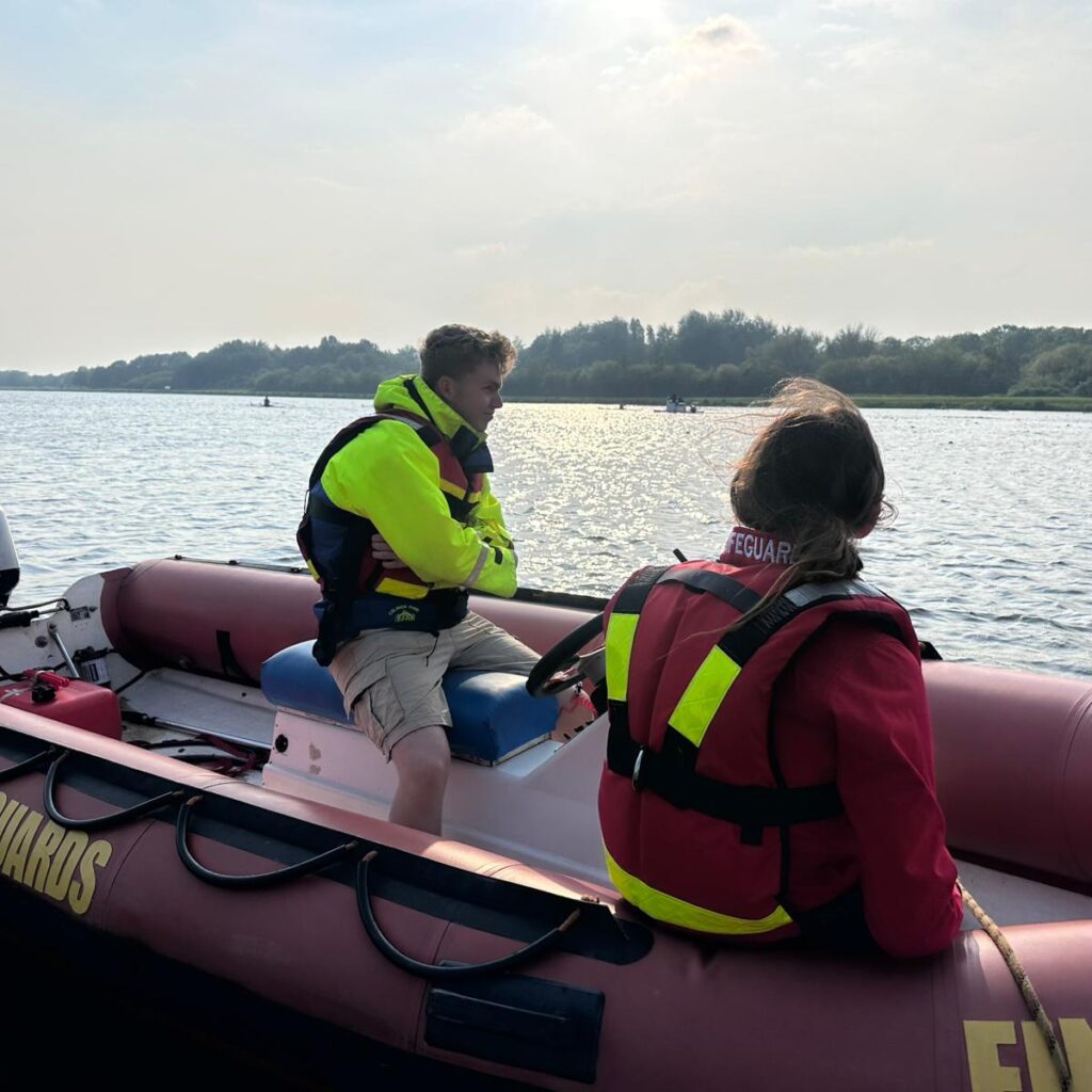 Lifeguards on safety boat
