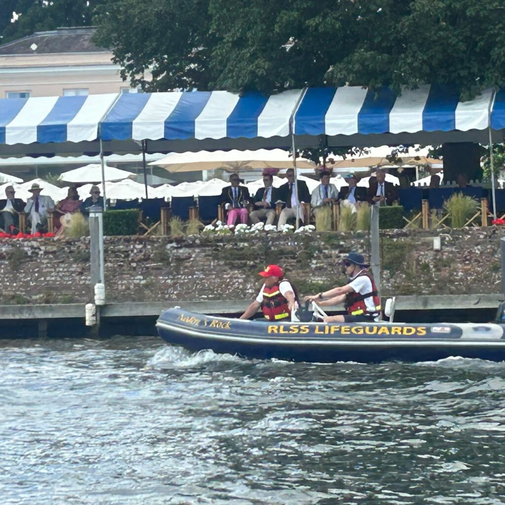 Lifeguards on safety boat