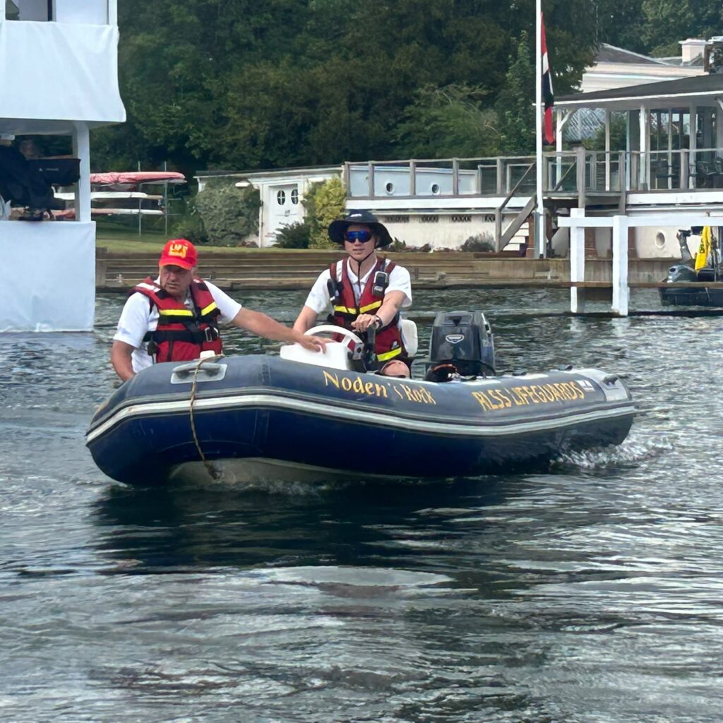 Two lifeguards on safety boat