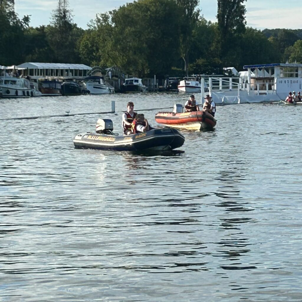Two safety boats returning at Henley Royal Regatta