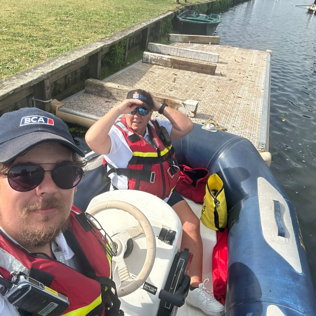 Two Colwick Park Lifeguards team on safety boat