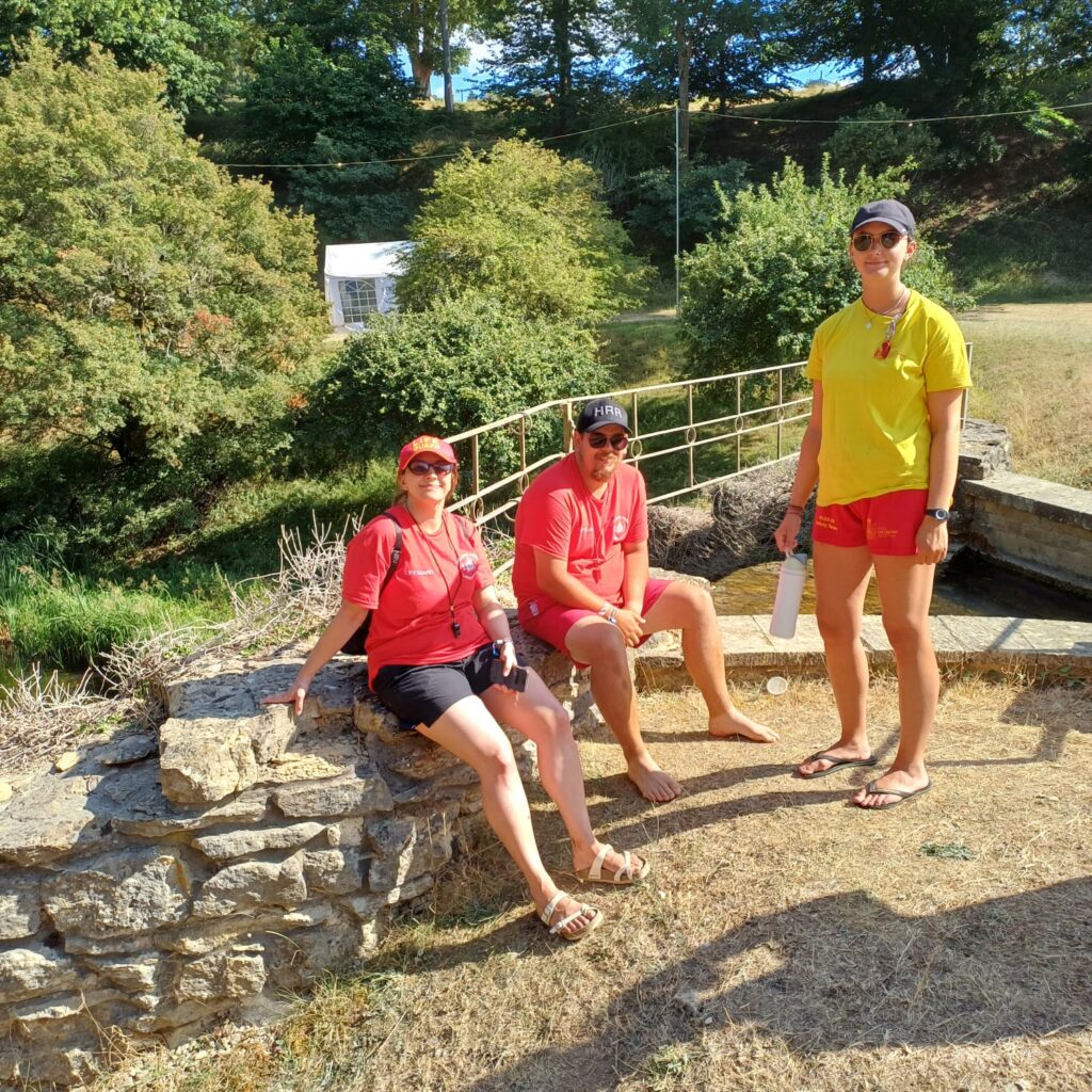 Three lifeguards taking a break