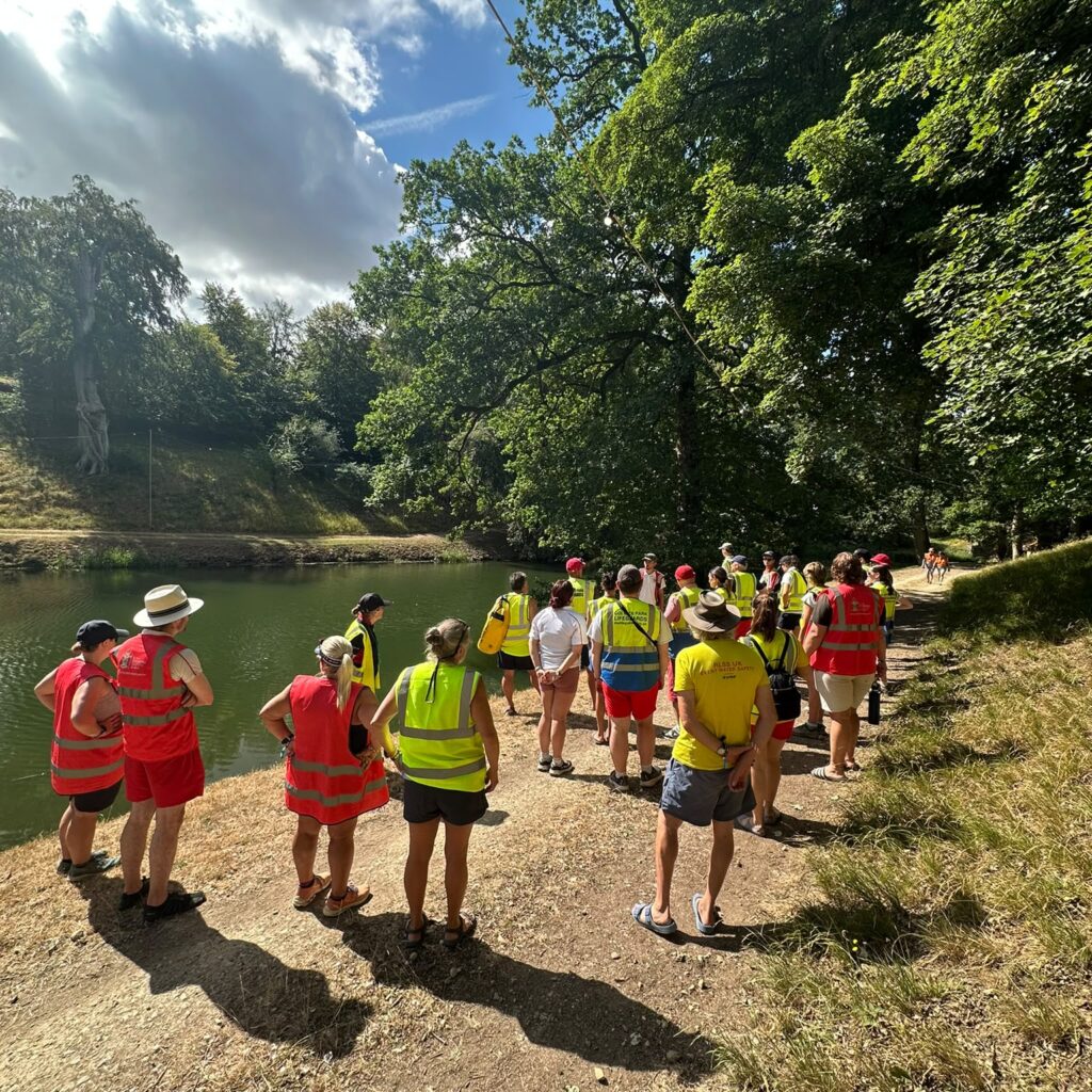 Lifeguard team at site briefing at Wilderness festival