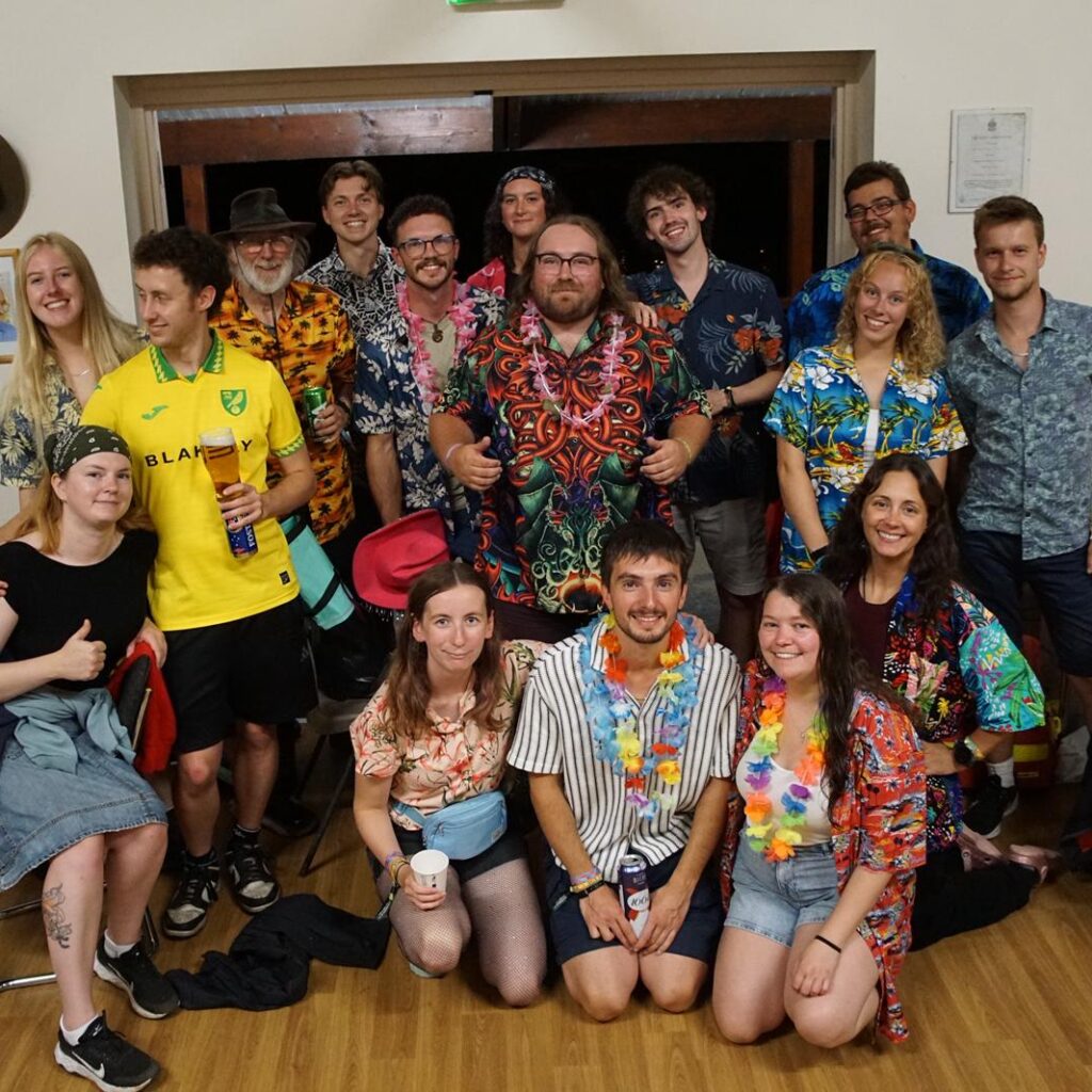 Lifeguard team off-shift on Hawaiian night