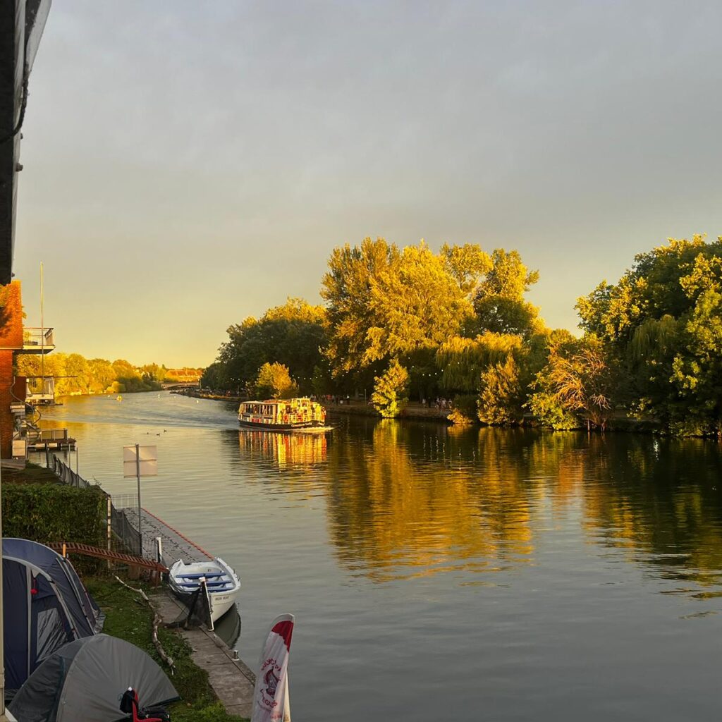 River with river ferry at Reading Festival